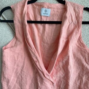Parke Peach Linen V-Neck Button Front Camisole 100% Linen